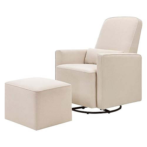 DaVinci Olive Upholstered Swivel Glider with Bonus Ottoman in Polyester Cream, Greenguard Gold & CertiPUR-US Certified - Jamouz