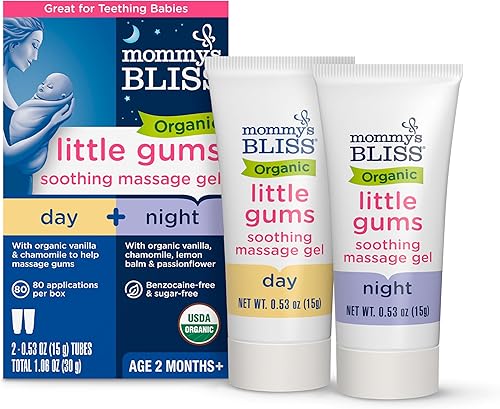 Mommy's Bliss Organic Little Gums Soothing Massage Gel Day and Night Combo, Great for Teething Babies, Age 2 Months+, Sugar Free, Mild & Sweet Flavor, 2 - 0.53 Oz Tubes (Pack of 1) - Jamouz