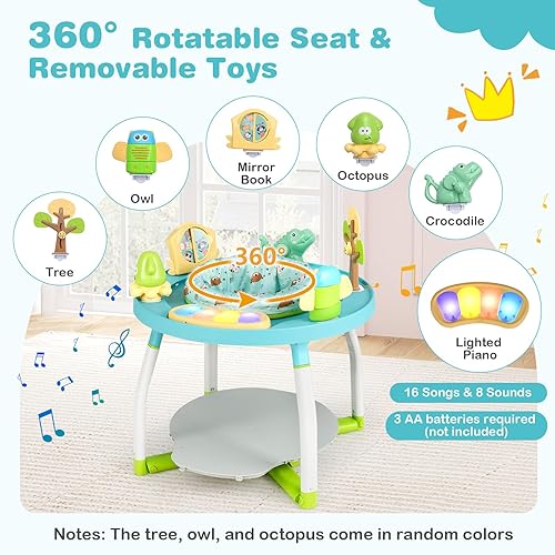 BABY JOY 5 in 1 Baby Activity Center, Baby Jumpers and Bouncers with Removable Toys, Lights & Music, 3 Adjustable Heights, Interactive Play Center for Toddlers Boys Girls 6-36 Months (Blue) - Jamouz