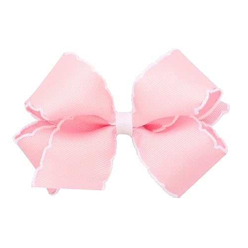 Wee Ones Girls' Classic Grosgrain Moonstitch Edge Hair Bow on a WeeStay Hair Clip, Medium, White with Light Pink - Jamouz
