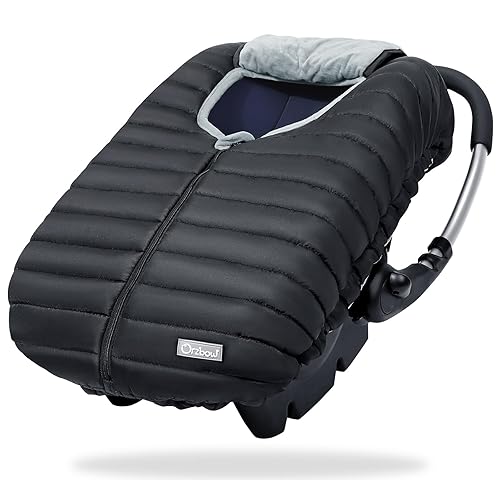 Orzbow Enfant Car Seat Covers - Cocoon Baby Cover for Boys & Girls, Rain & Snow Repellent, Breathable Windproof, Winter Protector, Center Zipper, Universal Fit for Infant Car Seat (0-12M), Black - Jamouz