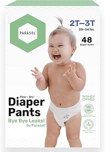 Parasol Clear+Dry Natural Training Diaper Pants, Pure Ingredients, Water Based Ink, Non-Woven Fabric with Dermatest Excellent Seal, Rash Protection, Size 5 (26+ lbs), 48 Count - Jamouz
