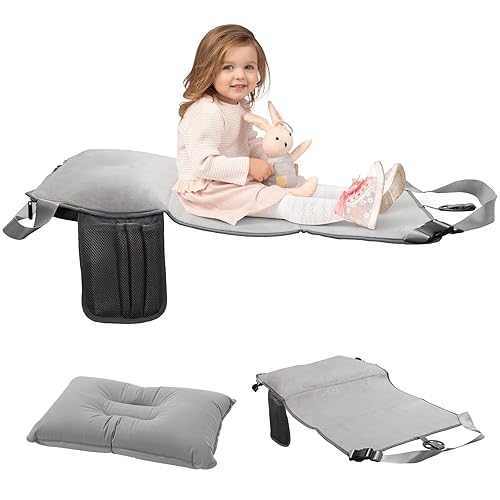 Toddler Airplane Bed, Portable Toddler Airplane Seat Extender, Toddler Travel Bed for Airplane, Airplane Inflatable Bed for Toddler, Kids Airplane Travel Essentials, Foot Rest for Flights, Grey - Jamouz