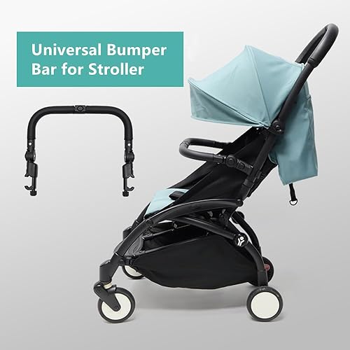 Stroller Bumper Bar Adjustable Angle Replacement Armrest Detachable Stroller Bar Handlebar Crossbar Stroller Accessory Dual-Mode Open with Black Smooth Leather Cover - Jamouz