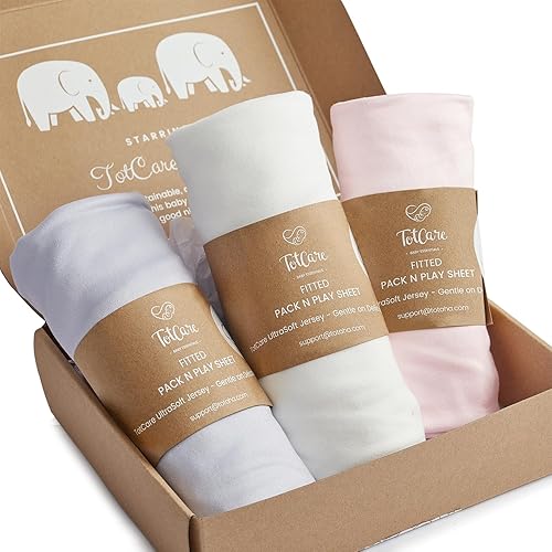 Graco Pack and Play Sheets Fitted – Compatible with Graco Pack n Play Playard Crib & Other 27 x 39 Inch Playpen Mattress, Buttery Soft Jersey Cotton Playard Sheets, Blue Sage Cloud 3 Pack - Jamouz