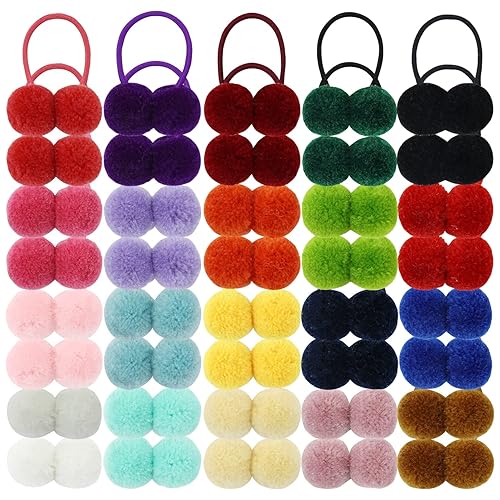 inSowni 40 Pack/20 Pairs Cute Small Pom Pom Hair Ties Colorful Balls Scrunchies Pompoms Elastics Rubber Bands Pigtail Ponytail Holders Ropes Accessories for Baby Girls Infants Toddlers Kids Children - Jamouz