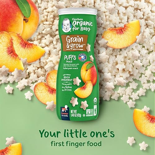 Gerber Baby Snacks, Organic Puffs, Peach, Baby Food, 1.48 Ounce (Pack of 6) - Jamouz