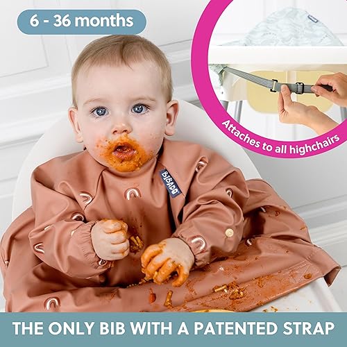 BIBaDO - Long Sleeve Baby Bibs - Babies & Toddlers 6-36 Months - Coverall Baby Led Weaning Bib - Easy Wipe, Soft & Waterproof - Jamouz