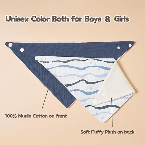 Susurration Muslin Baby Drool Bibs 6Pack Soft Triangular Adjustable Baby Bandana Bibs for Unisex Baby Girls & Boys - Jamouz