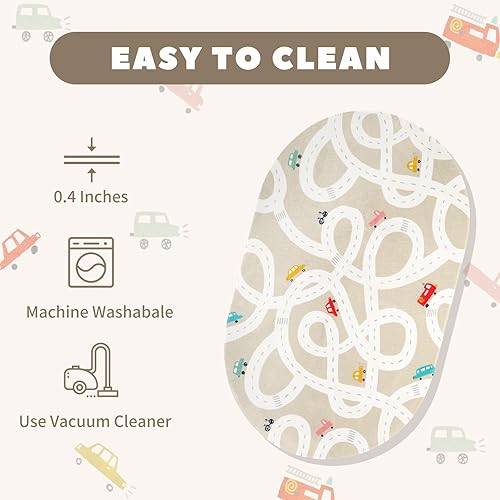 LIVEBOX Road Traffic Kids Play Area Rug 3'x5' Washable Playroom Educational & Fun with Cars and Toys Non-Slip Children Nursery Rugs for Living Room Bedroom Classroom Entryway Kids Tent - Jamouz