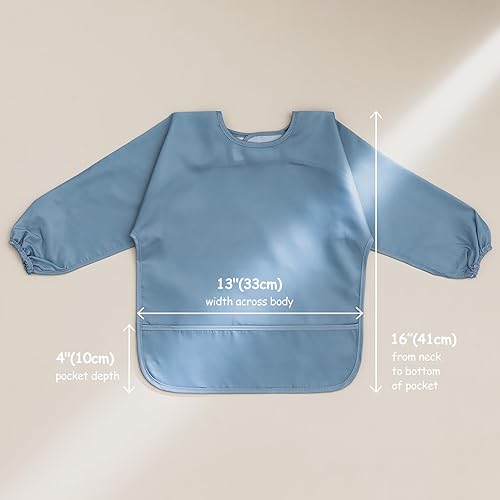 4 Pack Long Sleeve Bib, Waterproof Sleeved Smock for Baby Boy or Girl, Toddler Full Sleeve Bib Outfit, Reusable Bib with Pocket, Fits Ages 6-24 Months - Jamouz