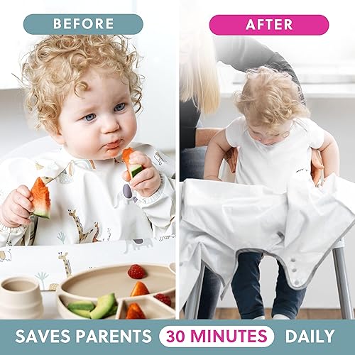BIBaDO - Long Sleeve Baby Bibs - Babies & Toddlers 6-36 Months - Coverall Baby Led Weaning Bib - Easy Wipe, Soft & Waterproof - Jamouz