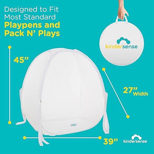 KinderSense - Pack N Play Tent Baby Safety Crib Net - Toddler Crib Topper for Playpens & Mini Cribs to Keep Baby from Climbing Out - Breathable Mesh Pop up Net - Mosquito Net Canopy Upgraded - Jamouz