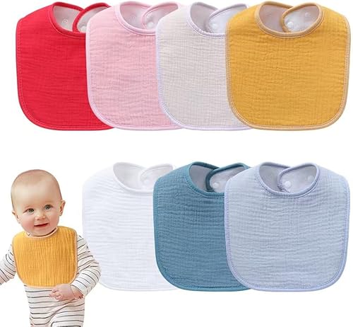 Muslin Baby Bibs,Pack of 7,100% Cotton Baby Bib for Drooling and Teething, Absorbent and Soft,Adjustable,Unisex - Jamouz