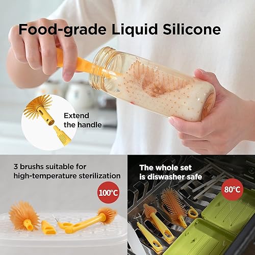 YOTIME Travel Bottle Brush, Travel Bottle Cleaner Kit with Foldable Bottle Drying Rack, for Visit Friends and Relations, Baby Travel Essentials, BPA Free, White - Jamouz