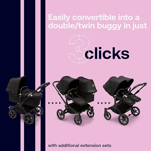 Bugaboo Donkey 5 Mono Complete - Single Stroller Converts to Side-by-Side Double Stroller, Multiple Seat Positions - Alu/Midnight Black-Midnight Black - Jamouz