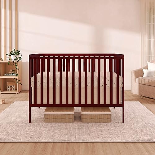 Synergy 5-In-1 Convertible Crib In White, made of New Zealand Pine wood, JPMA & Greenguard Gold Certified, features 3 mattress height settings - Jamouz