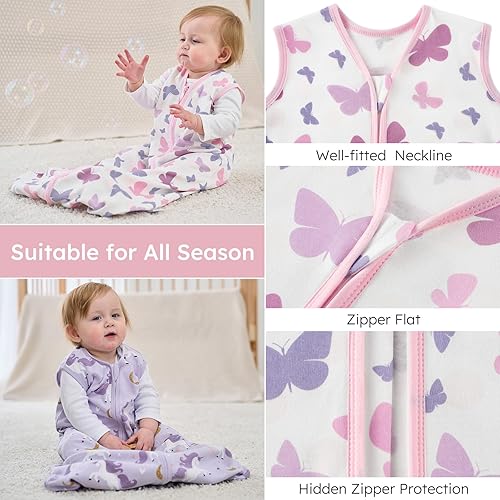 Yoofoss Baby Sleep Sack 6-12 Months Wearable Blanket for Babies 100% Cotton 2-Way Zipper TOG 0.5 Toddler Sleeping Sack 3 Pack, Soft Lightweight Sleep Sacks - Jamouz