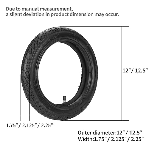 Front 12/12.5×1.75/2.125/2.25 Tires and Tubes Compatible with 3-Wheeler Gear Jogging Troller Models (Both Single and Double Strollers) Including Revolution SE/Pro/Flex/SU/Ironman - Jamouz
