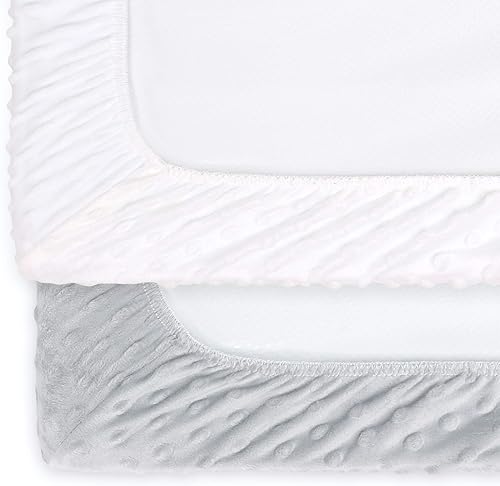 The Peanutshell Baby Girl or Boy Changing Pad Covers Set of 2 - Ultra Soft, Plush Baby Cover - Fits Standard Changing Table Pads, Durable, Machine Washable Sheets - Grey & White Minky - Jamouz