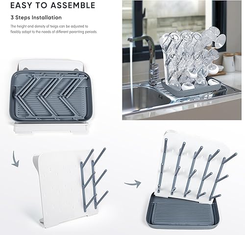 Termichy Baby Bottle Drying Rack: Large Vertical Bottle Dryer Rack Holder - Space Saving Standing Drying Rack for Baby Bottles and Pump Part Cleaning (Gray) - Jamouz