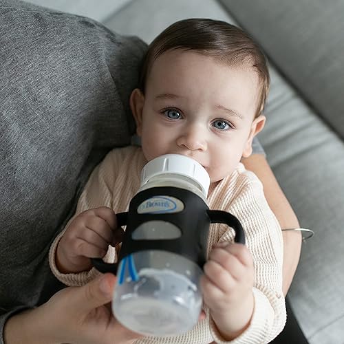 Dr. Brown's Milestones 100% Silicone Baby Bottle Handles, Wide-Neck, Removable Easy-Grip Transitional Sippy Cup Handles, Light Blue, Green, Gray, 4m+, 3 Pack - Jamouz