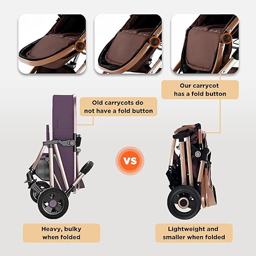2 in 1 Convertible Baby Stroller Newborn Reversible Bassinet Pram, Foldable Pushchair with Adjustable Canopy Folding High Landscape Infant Carriage, Anti-Shock Toddler Pushchair - Jamouz