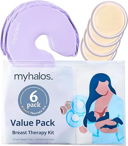 Breast Therapy Pack -2 Hot Cold Breast Therapy Packs & 4 Hydrogel Nipple Pads for Breastfeeding - Breast Heating Pad Breastfeeding Relief - Breast Ice Packs for Engorgement & Nipple Gel Soothing Pads - Jamouz