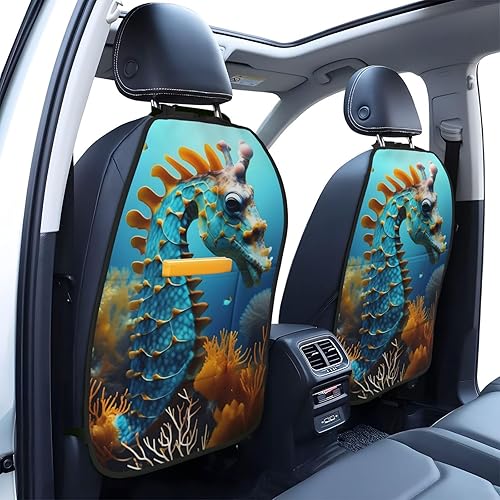 Car Seat Anti-Kick Storage Pads 2-Piece Set Universal Car Seat Covers for SUV, Jeep, Truck and Sedan 26.4 x 18.5 Inches Blue Seahorse Picture - Jamouz