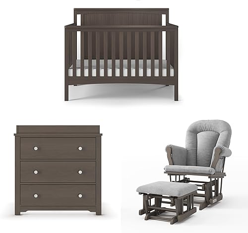 Child Craft Scout 3-Piece Nursery Set, Includes 4-in-1 Convertible Crib, Dresser with Changing Table Topper, and Cozy Glider (Dapper Gray) - Jamouz