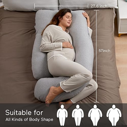 Momcozy Pregnancy Pillows for Sleeping, U Shaped Full Body Maternity Pillow with Removable Cover - Support for Back, Legs, Belly, HIPS for Pregnant Women, 57 Inch Pregnancy Pillow for Women, Grey - Jamouz