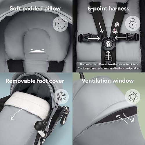 Stokke YOYO 0+ Newborn Pack, Taupe - Includes Mattress, Extendable Canopy & Five-Point Harness - Requires YOYO3 Frame (Sold Separately) - Jamouz