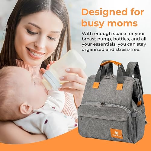 Breast Pump Bag with Cooler Breast Pump Backpack for Moms with 2 Ice Packs for Breastmilk Travel Bag with Cooling Bag for Food Compartments for Cellphone Laptop Personal Items - Jamouz