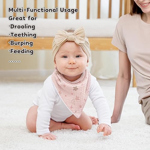 Susurration Muslin Baby Drool Bibs 6Pack Soft Triangular Adjustable Baby Bandana Bibs for Unisex Baby Girls & Boys - Jamouz