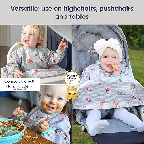 BIBaDO - Long Sleeve Baby Bibs - Babies & Toddlers 6-36 Months - Coverall Baby Led Weaning Bib - Easy Wipe, Soft & Waterproof - Jamouz