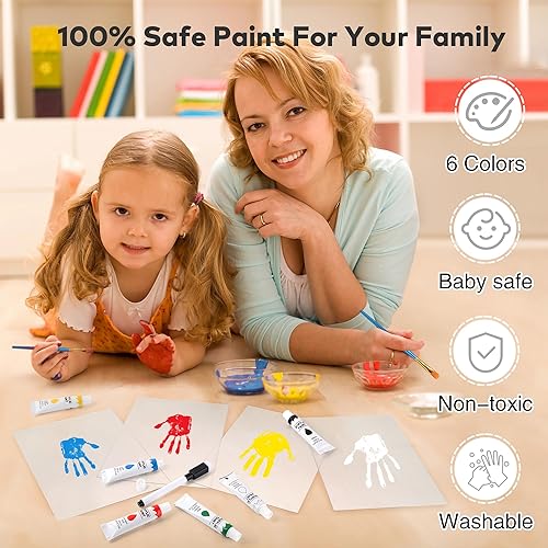 Family Handprint Kit, DIY Craft Keepsake Frame, Baby Hand Print Kits, Family Gifts for New Mom, New Parents, Grandparents, Father's Day, Mother's Day, Anniversary, 6 Non -Toxic Paints (White) - Jamouz