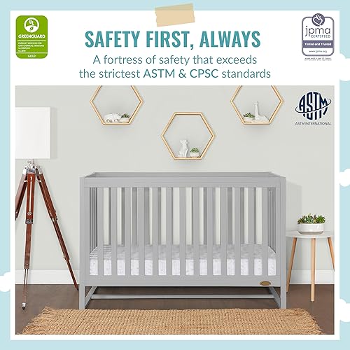 Arlo 5-in-1 Convertible Crib in Pebble Grey, JPMA Certified, 3 Mattress Height Settings, Non-Toxic Finish, Made of Sustainable and Sturdy Pinewood - Jamouz