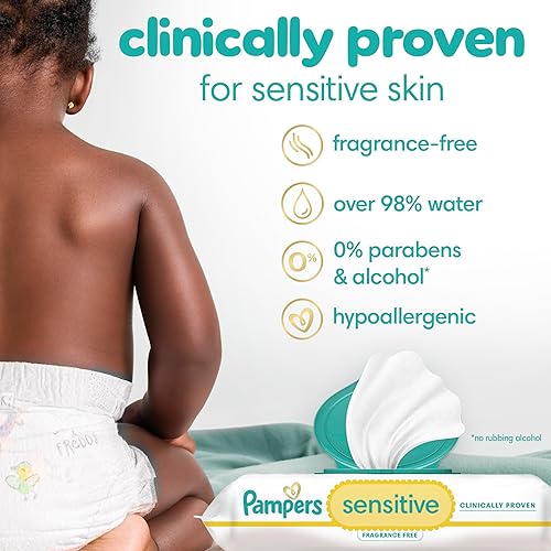 Pampers Sensitive Baby Wipes, Water Based, Hypoallergenic and Unscented, 8 Flip-Top Packs, 4 Refill Packs (1008 Wipes Total) - Jamouz