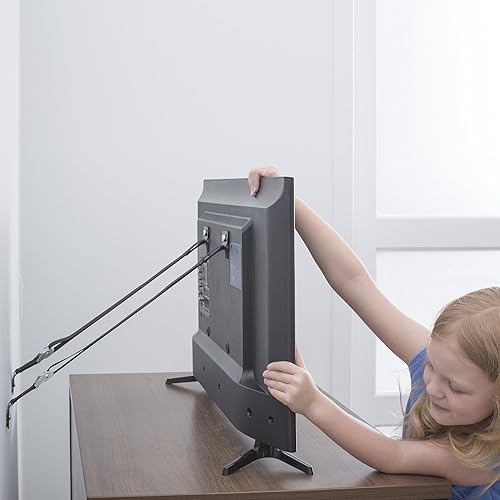 TV and Furniture Anti Tip Straps - Safety Furniture Wall Anchors for Baby Proofing Flat Screen TV, Dresser, Bookcase, Cabinets, and More - All Metal, No Plastic Parts (2 Pack, Black) - Jamouz