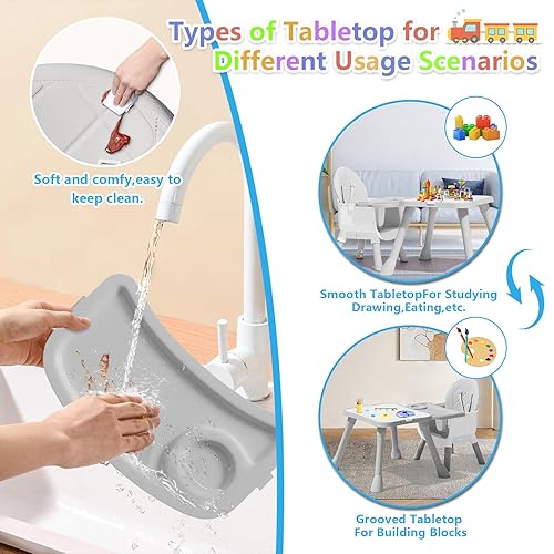 6 in 1 Baby High Chair for Babies and Toddlers, Booster Seat, Kids Learning Table & Chair (Grey) - Jamouz