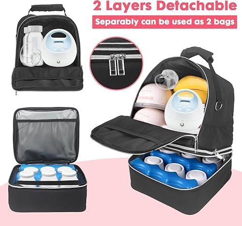 Breast Pump Bag with Cooler fit for Spectra S1 and S2, Separable Breast Pumping Storage Backpack, Insulated Breast Milk Bottle Cooler Bag for Work Travel for Mom Breastpump, Waterproof(Black) - Jamouz
