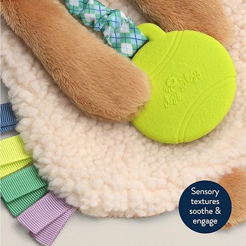 Itzy Ritzy - Itzy Lovey Including Teether - Baby Lovey with Teether, Textured Ribbons & Dangle Arms - Features Crinkle Sound, Sherpa Fabric and Minky Plush (Pink Bunny) - Jamouz