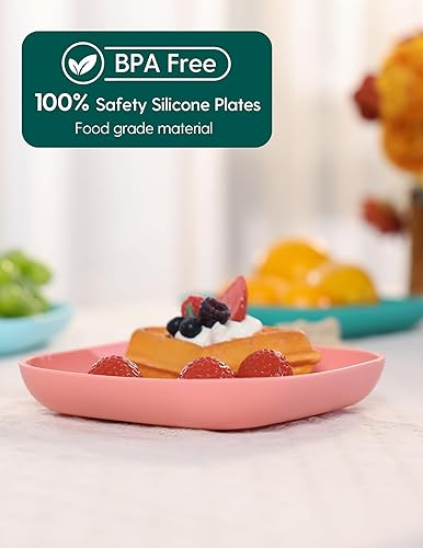 BABELIO Powerful Suction Plates for Baby and Toddler, 100% Food Grand Silicone, Divided, BPA Free, Microwave & Dishwasher Safe, Stay Put, 3 Pack - Jamouz
