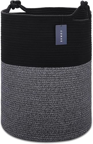 COMSE Extra Large Blanket Basket, High Storage Basket, Tall Rope Laundry Basket, 15.7”x 21.7”, Cotton Rope Basket, XXXL Laundry Basket, Toy Basket, Clothes Baskets,White/Cadet Blue/Navy Blue - Jamouz