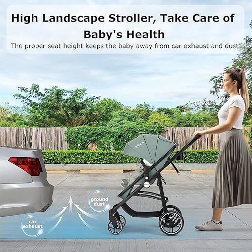 INFANS 2 in 1 Baby Stroller, High Landscape Infant Stroller & Reversible Bassinet Pram, Foldable Pushchair with Adjustable Canopy, Cup Holder, Storage Basket, Suspension Wheels (Grey) - Jamouz