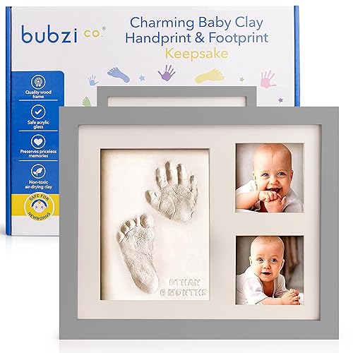 Bubzi Co Baby Footprint Kit, Baby Foot and Hand Print Kit, Baby Keepsake Frame, Nursery Pictures Frames, Hand Print Mold Kit, New Mom Gifts, Baby Newborn Essentials Must Haves, Baby Shower Gifts - Jamouz