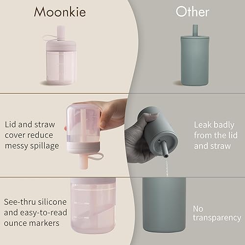 Moonkie Baby Straw cup | Silicone Toddler Sippy Cup Training Cup with Straw Lid | BPA-Free Drop-Proof Baby Cup | Baby Led Weaning | 6 Months+, 5 oz, 2pack - Jamouz