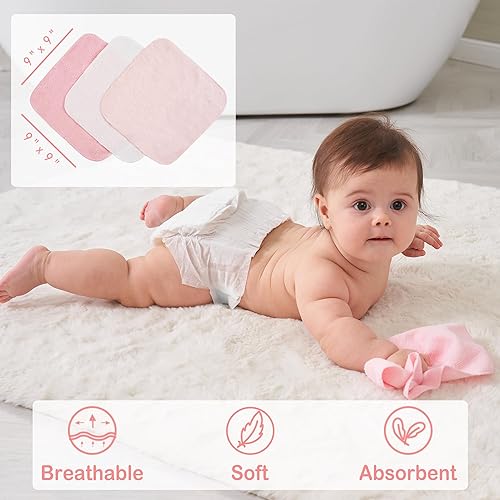 Viviland Baby Towels and Washcloths, Soft Absorbent Pink Baby Bath Towel Set, Elephant Hooded Towels with 5 Infant Face Washcloths (6 Pieces) - Jamouz