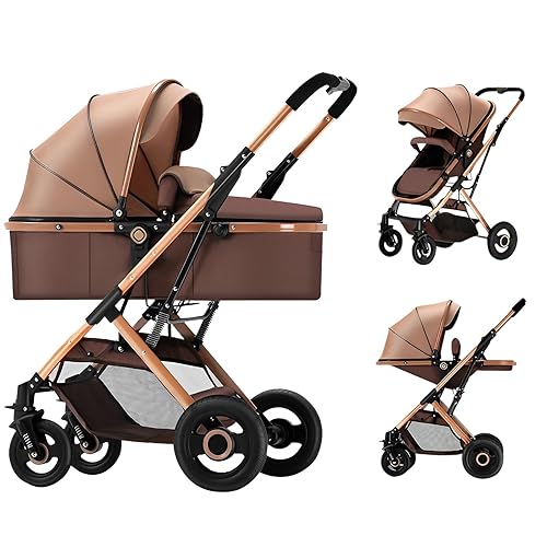 2 in 1 Convertible Baby Stroller Newborn Reversible Bassinet Pram, Foldable Pushchair with Adjustable Canopy Folding High Landscape Infant Carriage, Anti-Shock Toddler Pushchair - Jamouz