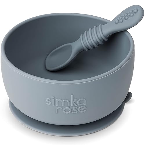 Simka Rose Baby Bowl and Spoon Set, Baby Bowls Suction for Toddler, BPA-Free Silicone Bowls Baby, Baby Bowl and Spoon Dishwasher and Microwave Safe Baby Feeding Supplies (Peach) - Jamouz